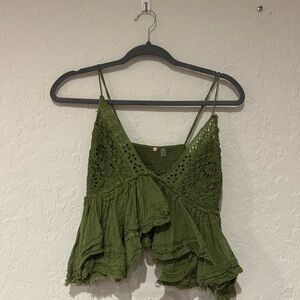 Free People One Green Lace Detail Tank Top